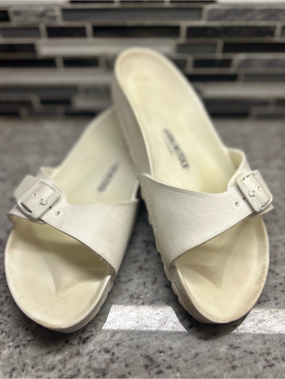 Birkenstock Madrid EVA White Slide Sandals with Buckle Accent - Women size 10(41